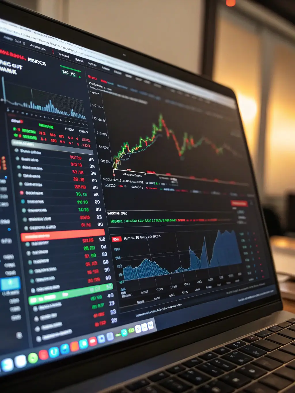 A focused image of a Forex trading course interface, showcasing candlestick charts and technical indicators, emphasizing the practical skills taught.